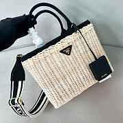 Prada Medium Wicker And Linen Blend Tote Bag Black 1BG835 - 26x18x11.5cm - 3