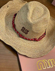 Miumiu Raffia Hat Beige/Burgundy 5HC335 - 2