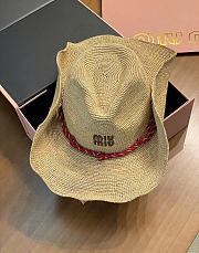 Miumiu Raffia Hat Beige/Burgundy 5HC335 - 6