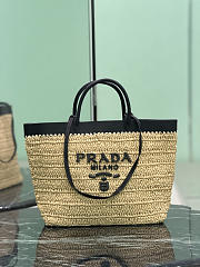 Prada Medium Crochet and Leather Tote Bag Tan/Black 1BG499 - 32x29x16cm - 1