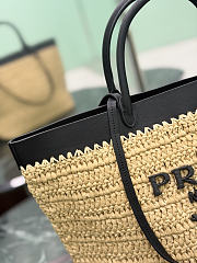 Prada Medium Crochet and Leather Tote Bag Tan/Black 1BG499 - 32x29x16cm - 3