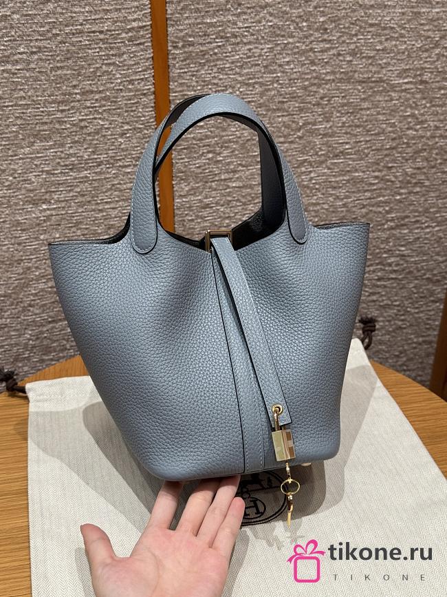 Hermes Picotin Lock 18 Bag Taurillon Clemence Leather Blue Lin - 18x13x18cm - 1