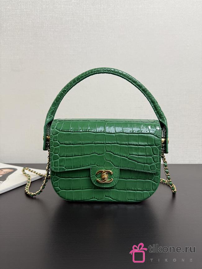 Chanel Mini Flap Bag With Top Handle Crocodile Embossed Calfskin & Gold-Tone Metal  Green AS6424 - 14.5x19.5x5cm - 1