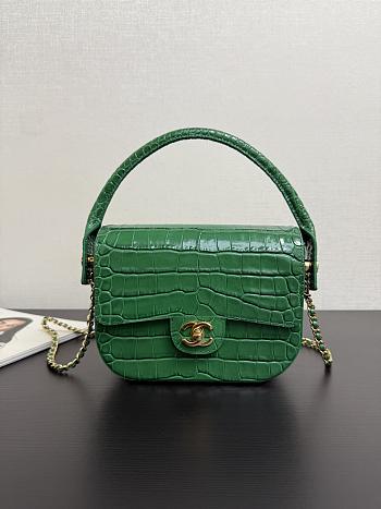 Chanel Mini Flap Bag With Top Handle Crocodile Embossed Calfskin & Gold-Tone Metal  Green AS6424 - 14.5x19.5x5cm