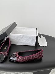 Chanel Ballet Flats Crocodile Embossed Patent Calfskin & Patent Calfskin Dark Burgundy & Black G02819 - 6