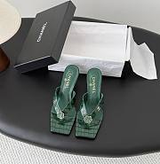 Chanel Mules Crocodile Embossed Patent Calfskin & Metal Dark Green  - 1