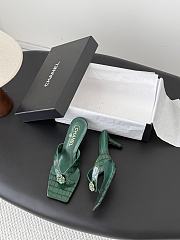 Chanel Mules Crocodile Embossed Patent Calfskin & Metal Dark Green  - 5
