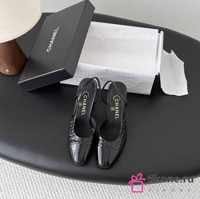 Chanel Slingbacks Crocodile Embossed Patent Calfskin & Patent Calfskin Black 90mm G45509 - 1