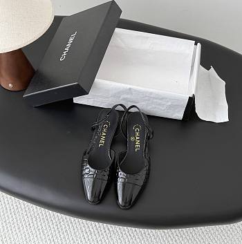 Chanel Slingbacks Crocodile Embossed Patent Calfskin & Patent Calfskin Black