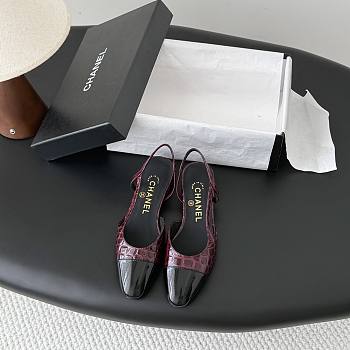 Chanel Slingbacks Crocodile Embossed Patent Calfskin & Patent Calfskin Dark Burgundy & Black