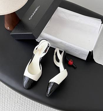 Chanel Slingbacks Lambskin & Patent Calfskin White & Black 85mm G47469