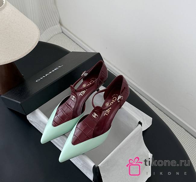 Chanel Mary Janes Crocodile Embossed Patent Calfskin & Lambskin Burgundy & Green 50mm G47202 - 1