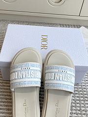 Dioriviera Dway Slide White and Sky Blue Dior Oblique Washed Linen - 6