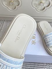 Dioriviera Dway Slide White and Sky Blue Dior Oblique Washed Linen - 5