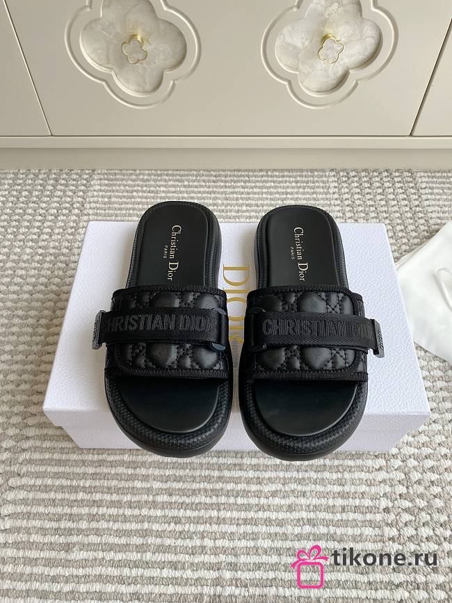 Dioriviera Dio(r)evolution Slide Quilted Cannage Leather-Effect Fabric Black - 1