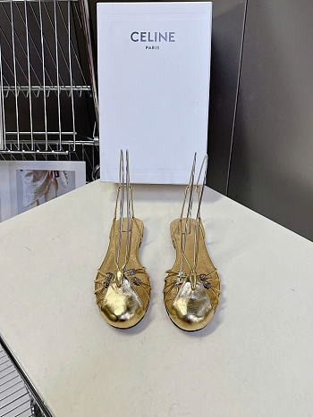 Celine Cocktail Sandal In Laminated Lambskin Gold
