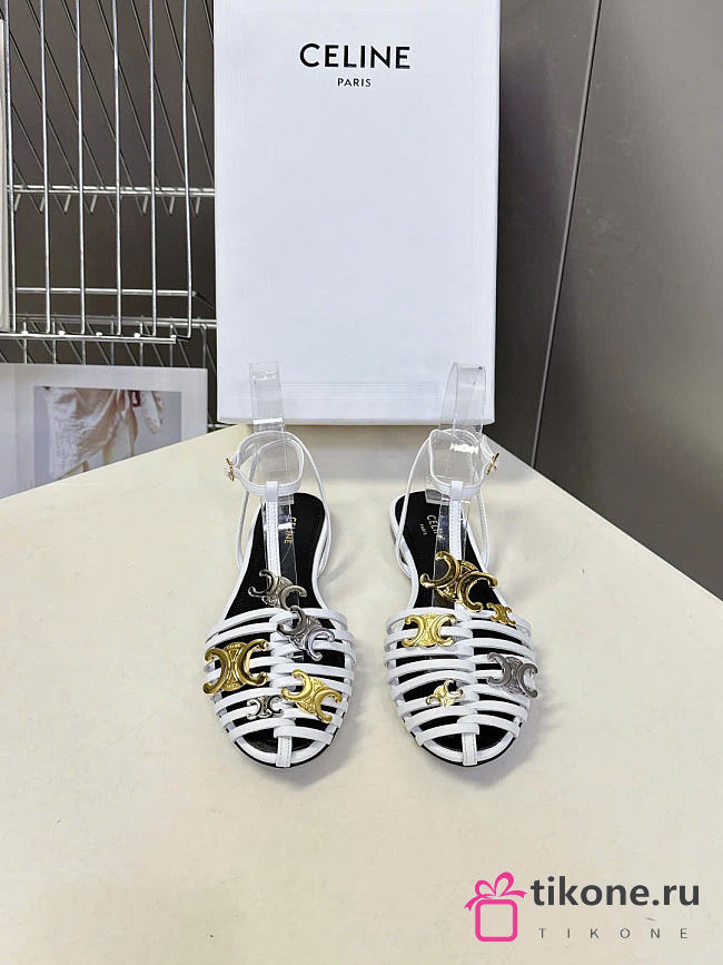 Celine Cage Flat Sandal In Goatskin White  - 1
