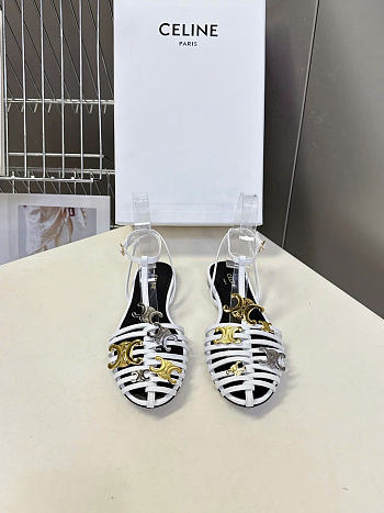 Celine Cage Flat Sandal In Goatskin White 