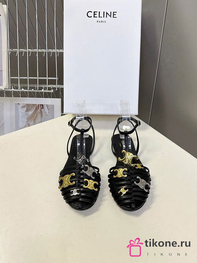 Celine Cage Flat Sandal In Goatskin Black - 1