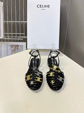 Celine Cage Flat Sandal In Goatskin Black