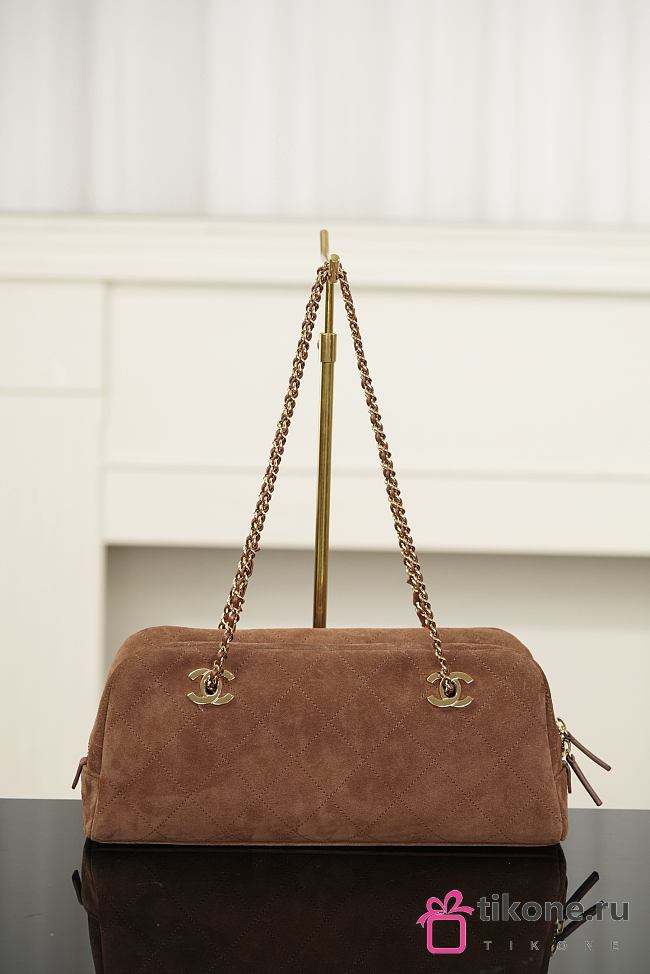 Chanel Bowling Bag Suede Calfskin & Gold-Tone Metal Brown  - 1