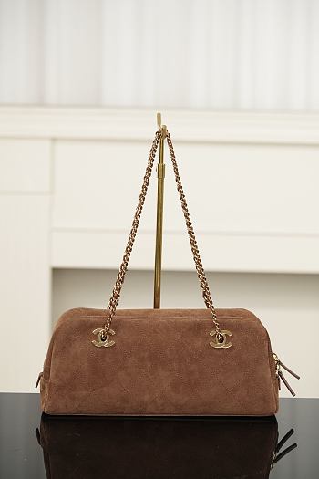Chanel Bowling Bag Suede Calfskin & Gold-Tone Metal Brown 