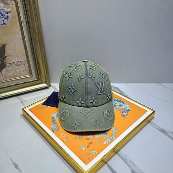 LV Monogram Washed Denim Cap Light Blue