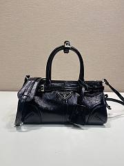 Prada Bonnie Crinkled Patent Leather Mini Handbag Black 1BA486 - 23.5x12x9cm - 1