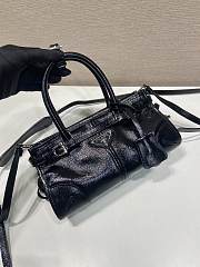 Prada Bonnie Crinkled Patent Leather Mini Handbag Black 1BA486 - 23.5x12x9cm - 6