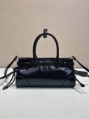 Prada Bonnie Crinkled Patent Leather Mini Handbag Black 1BA486 - 23.5x12x9cm - 2