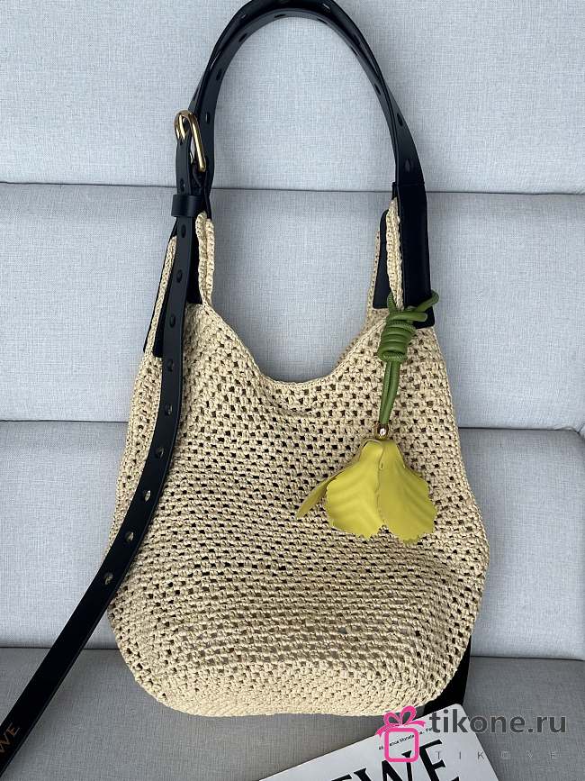 Loewe Small Punch Hole Hobo In Raffia And Calfskin Beige - 43x40x40cm - 1