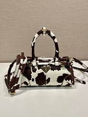 Prada Bonnie Mini Printed Leather Handbag White/Dark Brown 1BA486 - 23.5x12x9cm - 1
