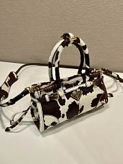 Prada Bonnie Mini Printed Leather Handbag White/Dark Brown 1BA486 - 23.5x12x9cm - 3