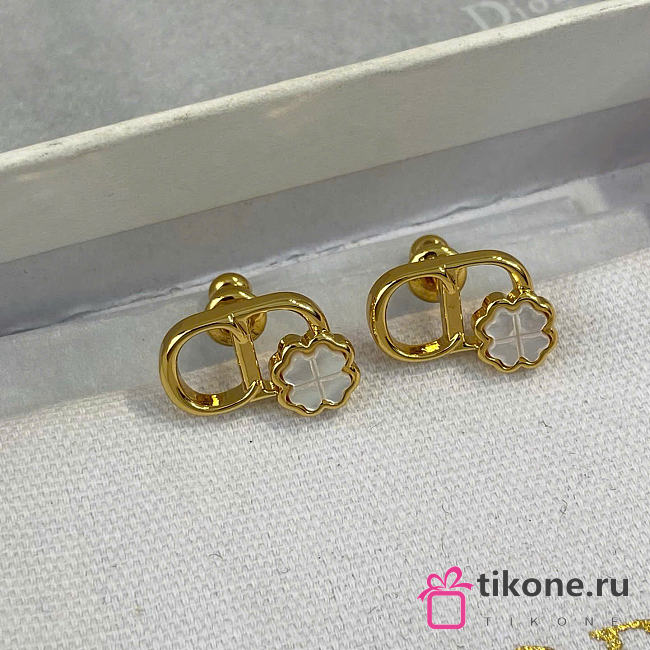 Dior CD Garden Stud Earrings Gold-Finish Metal and Mother-of-Pearl E4676WOMMP_D301 - 1