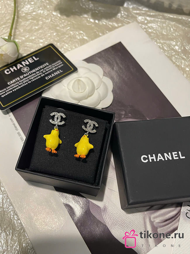 Chanel Pendant Earrings Metal, Resin & Diamantés Silvery, Yellow, Orange & Crystal ABH521 - 1