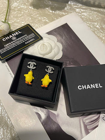 Chanel Pendant Earrings Metal, Resin & Diamantés Silvery, Yellow, Orange & Crystal ABH521