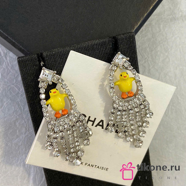 Chanel Pendant Earrings Metal, Resin & Diamantés Silvery, Yellow, Orange & Crystal ABH520 - 1