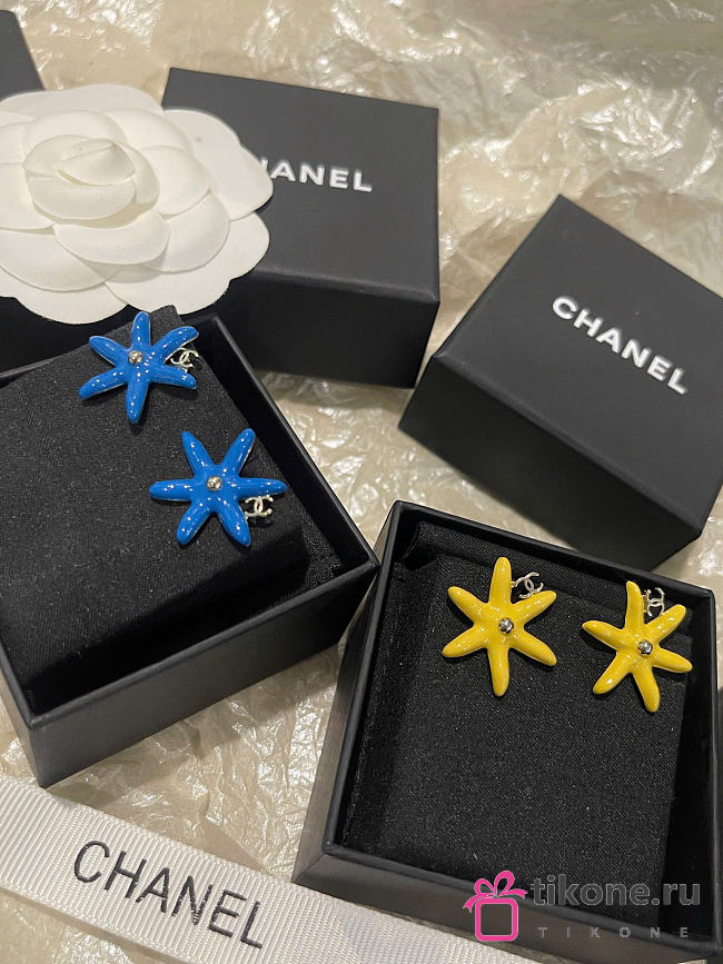 Chanel Stud Earrings Metal & Resin Gold & Yellow/Blue ABH303 - 1
