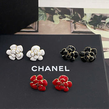 Chanel Stud Earrings Metal & Resin Gold & Red/White/Black ABH302