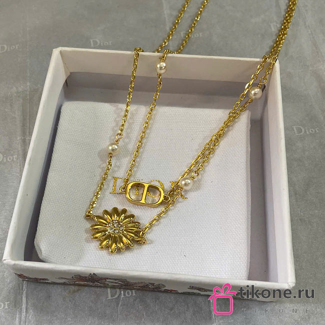 Dior CD Multi Flowers Necklace Gold-Finish Metal, White Resin Pearls and Crystals N3841WOMCY_D319 - 1