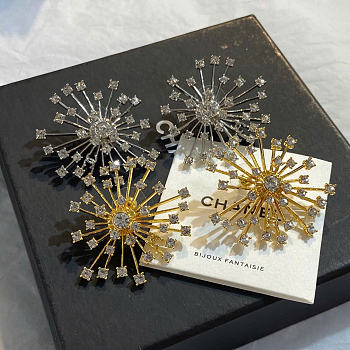 Chanel Stud Earrings Metal & Diamantés Golden/Silvery & Crystal ABH451