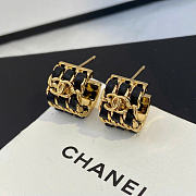 Chanel Hoop Earrings Metal & Lambskin Golden & Black ABH154 - 3