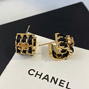 Chanel Hoop Earrings Metal & Lambskin Golden & Black ABH154 - 6