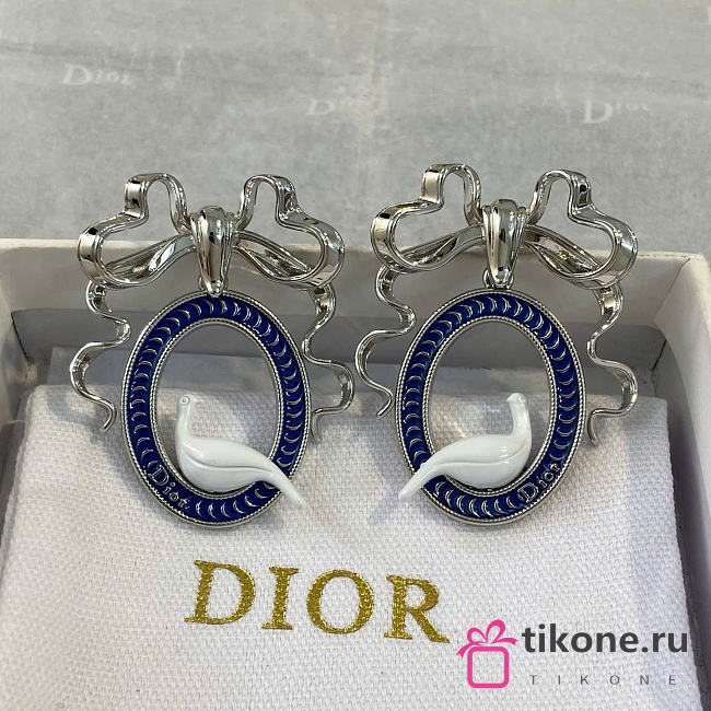 Dior Médaillon Earrings Silver-Finish Metal, Blue Lacquer and White Resin E4616WOMLQ_D09B - 1
