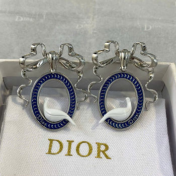 Dior Médaillon Earrings Silver-Finish Metal, Blue Lacquer and White Resin E4616WOMLQ_D09B