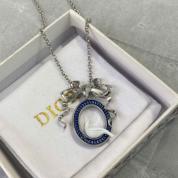 Dior Médaillon Necklace Silver-Finish Metal, White Resin and Blue Lacquer N3646WOMLQ_D09B