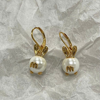 Miumiu Metal Earrings With Pendant Gold/Cream 5IO496
