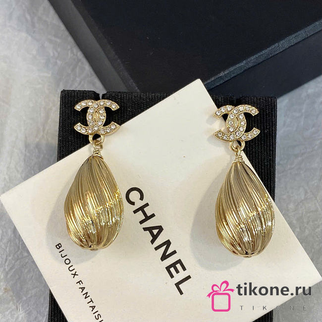 Chanel Pendant Earrings Metal & Diamantés Golden & Crystal ABH203 - 1