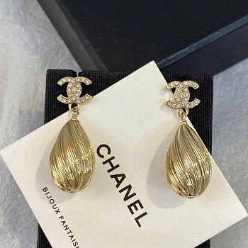 Chanel Pendant Earrings Metal & Diamantés Golden & Crystal ABH203