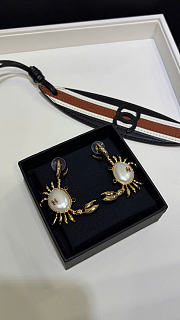 Chanel Pendant Earrings Metal & Glass Gold, Pearly White & Black - 2